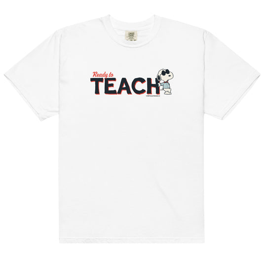 Front view of Peanuts Ready to Teach Heavyweight T-Shirt in White-2
