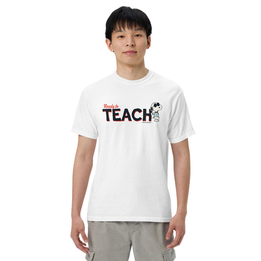 Front view of Peanuts Ready to Teach Heavyweight T-Shirt in White-4