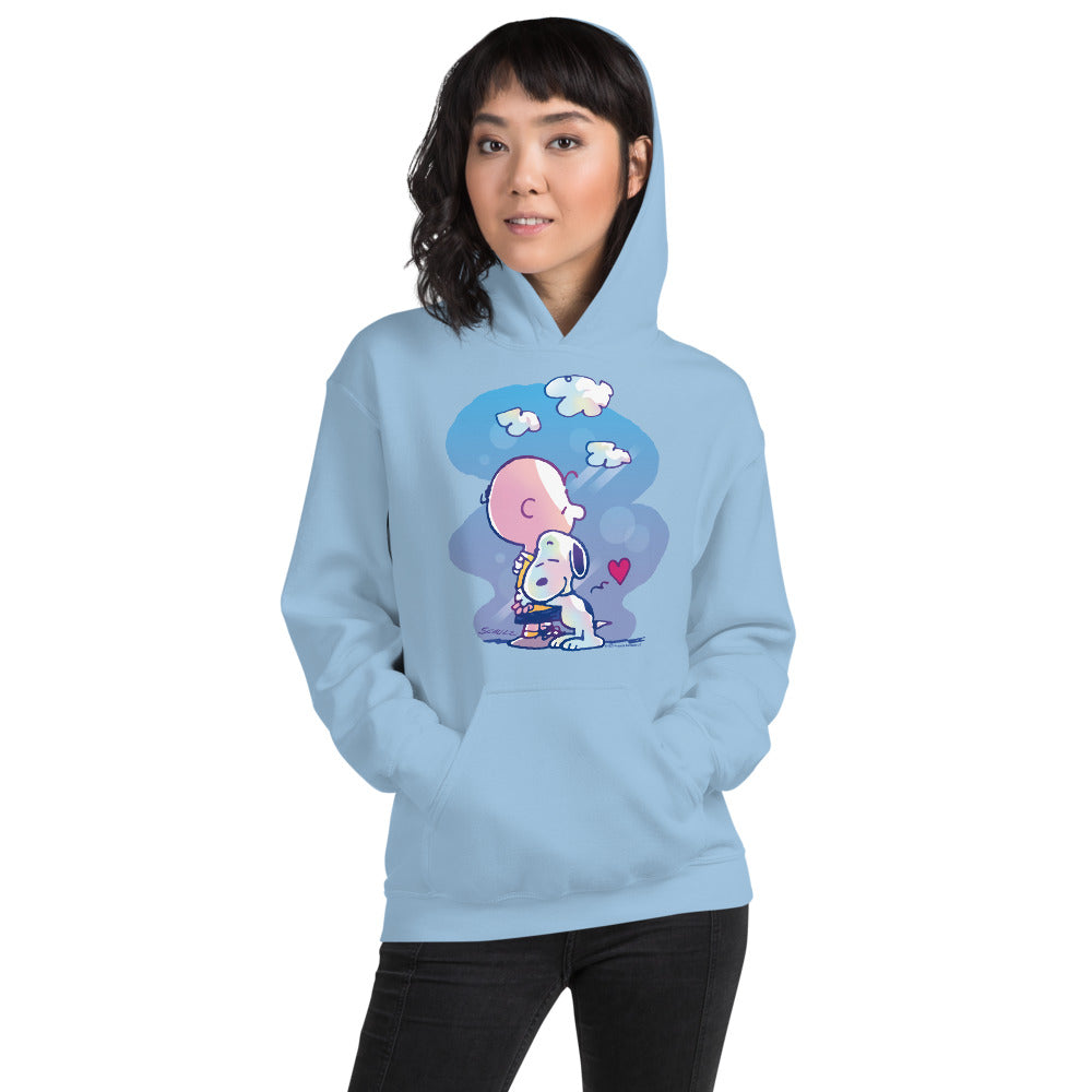 75 Years of Peanuts Charlie And Snoopy Hug Adult Hoodie