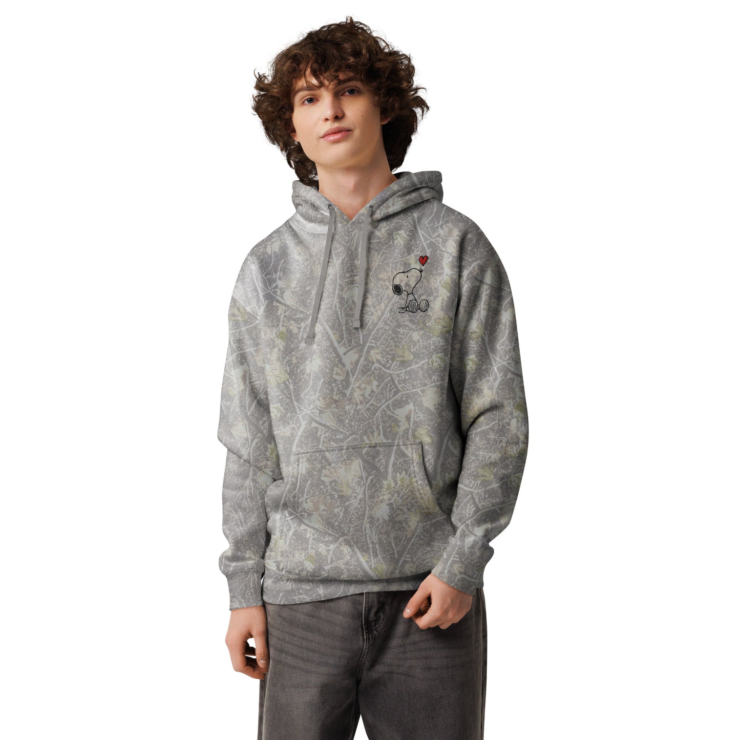 Peanuts Camo Embroidered Hoodie Snoopy Heart