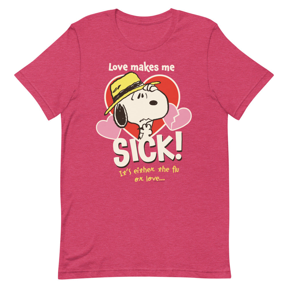 Peanuts Snoopy Love Makes Me Sick Unisex T-Shirt