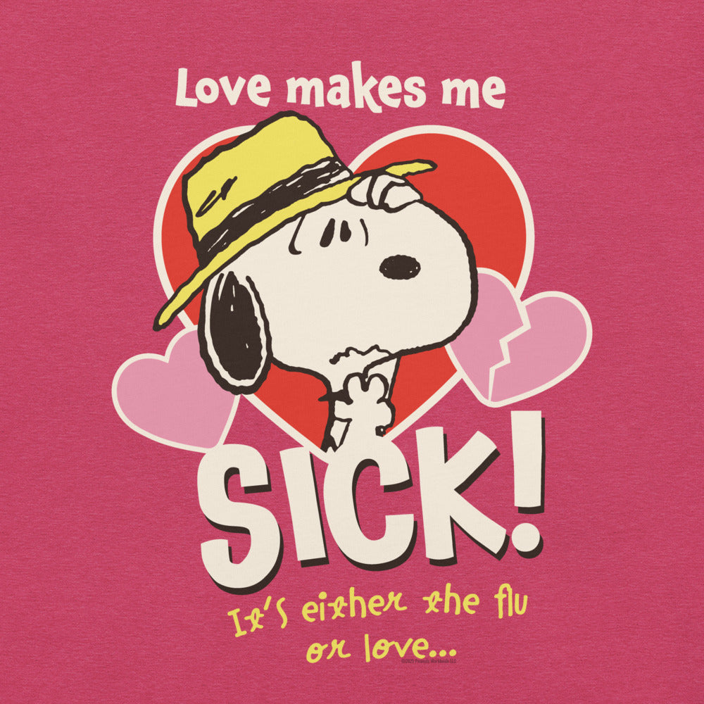 Peanuts Snoopy Love Makes Me Sick Unisex T-Shirt