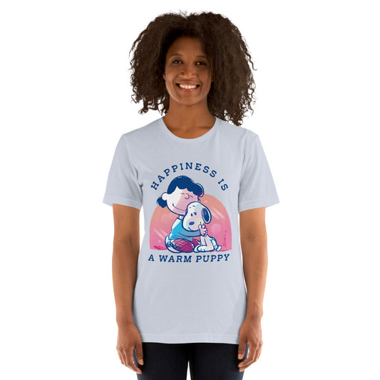 75 Years of Peanuts Happiness Is A Warm Puppy Adult T-Shirt-2