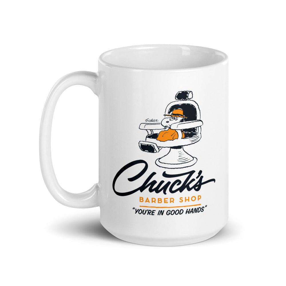 Chuck's Barber Shop White Mug