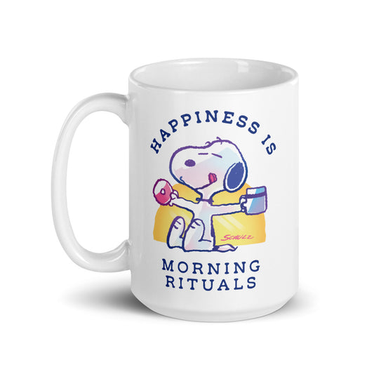 75 Years of Peanuts Happiness Is Morning Rituals White Mug-6